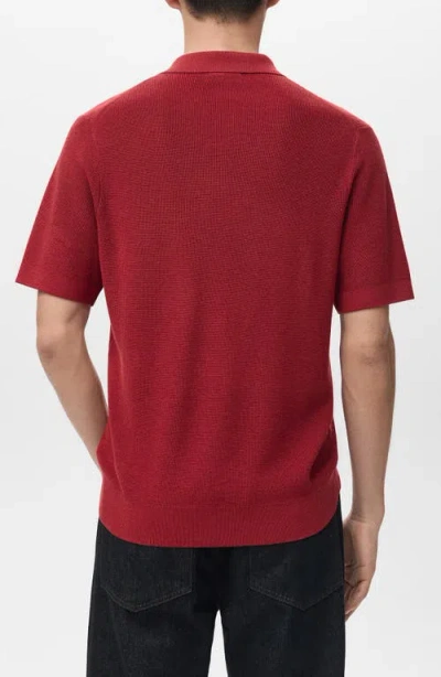 Mango Structured Knit Polo In Red