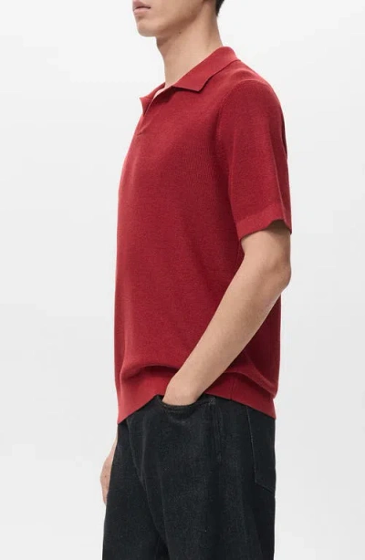 Mango Structured Knit Polo In Red