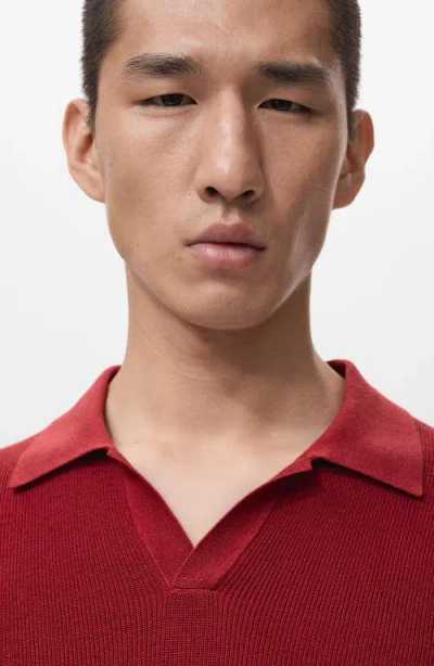 Mango Structured Knit Polo In Red