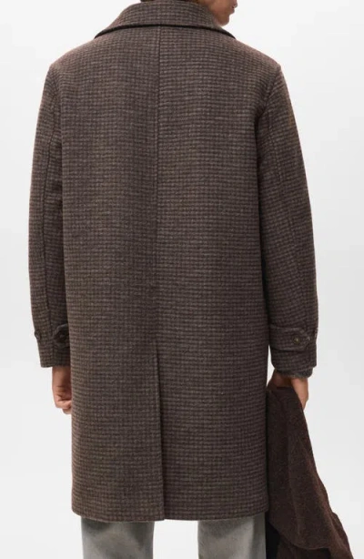 Mango Microcheck Long Coat In Brown