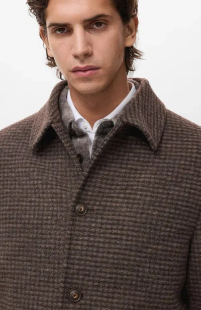 Mango Microcheck Long Coat In Brown