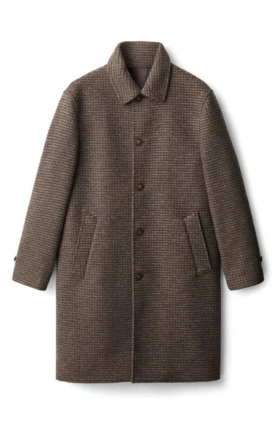 Mango Microcheck Long Coat In Brown