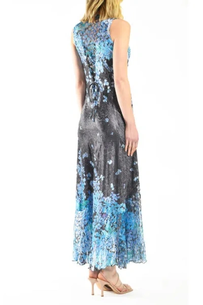 Komarov Blue Floral Border Print Maxi Dress In Pattern