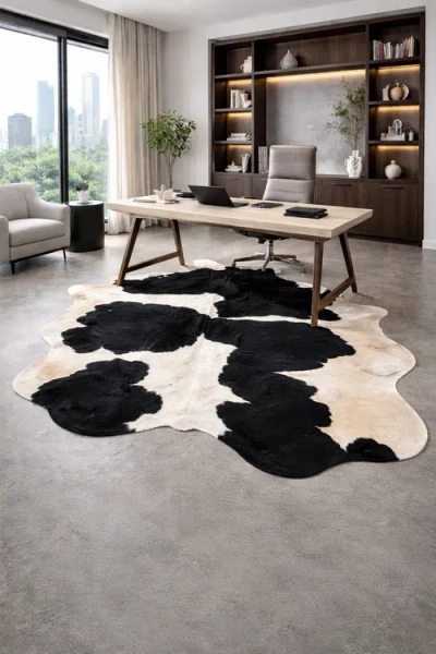 Rhacam Eco Hide Audrey Black And White Cowhide Rug  7'1" × 6'2" In Multi