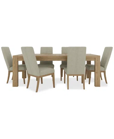 Macy's Davie Rectangular 7pc Dining Set (table & 6 Upholstered Side Chairs) In Brown