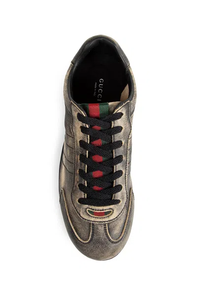 Gucci Leather Shift Sneakers Low Top Rubber Sole In Green