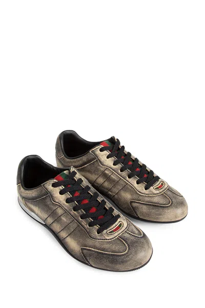 Gucci Leather Shift Sneakers Low Top Rubber Sole In Green