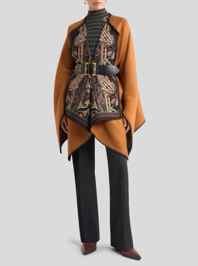 Etro Reversible Patterned Cloth Cape In Brown