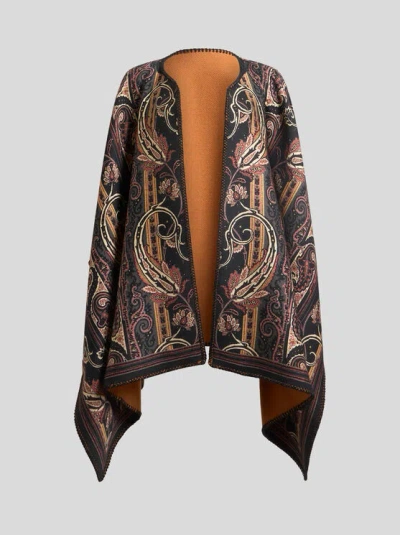 Etro Reversible Patterned Cloth Cape In Brown