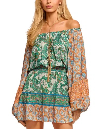 Ramy Brook Claudine Off The Shoulder Long Sleeve Minidress In Green