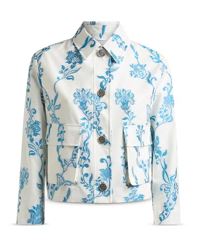Etro Floral-embroidered Patch-pockets Jacket In Blue