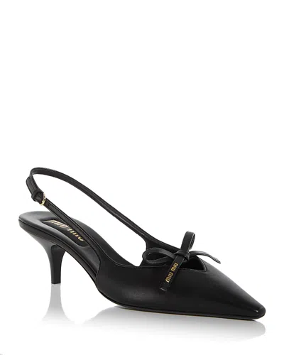Miu Miu Chic Leather Kitten Heel Pumps With Buckle In Black