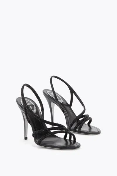 René Caovilla Erin Black Sandal 100 In Black