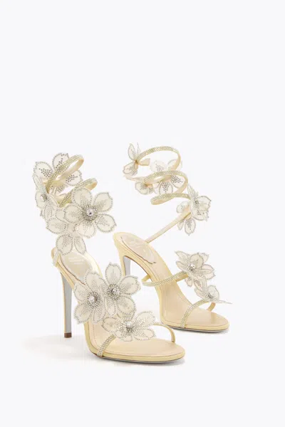 René Caovilla Peach Flower Lemon Yellow Sandal 105 In Yellow