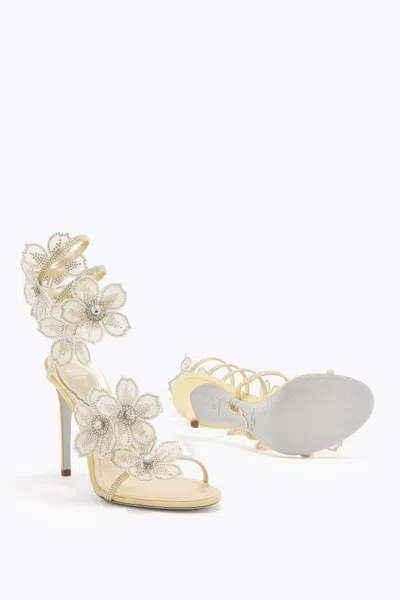 René Caovilla Peach Flower Lemon Yellow Sandal 105 In Yellow