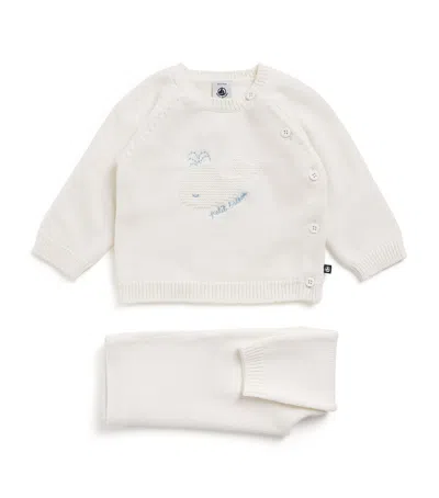 Petit Bateau Wool-cotton Sweater And Trousers Set In White