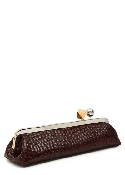 Jacquemus La Pochette Salon Crocodile-effect Glossed Leather Clutch In Brown