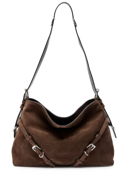 Givenchy Womens Ebony Brown Silver Voyou Medium Suede Shoulder Bag