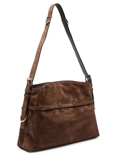 Givenchy Womens Ebony Brown Silver Voyou Medium Suede Shoulder Bag