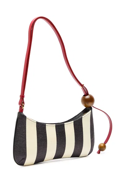 Jacquemus Le Bisou Perle Stripe Woven Raffia Shoulder Bag In Multi