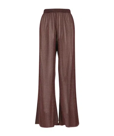 Oseree Lumière Trousers In Semi-transparent Brown Metallic Fabric In Burgundy