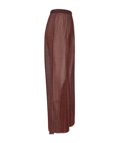 Oseree Lumière Trousers In Semi-transparent Brown Metallic Fabric In Burgundy
