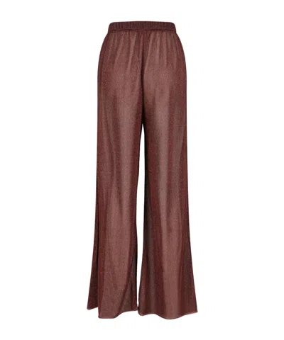 Oseree Lumière Trousers In Semi-transparent Brown Metallic Fabric In Burgundy