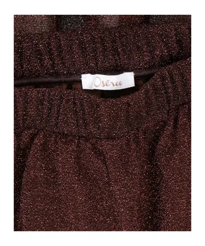 Oseree Lumière Trousers In Semi-transparent Brown Metallic Fabric In Burgundy