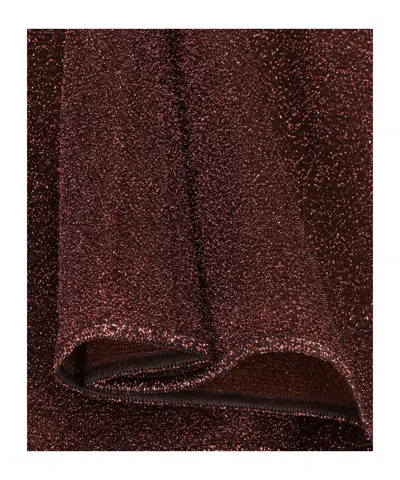 Oseree Lumière Trousers In Semi-transparent Brown Metallic Fabric In Burgundy