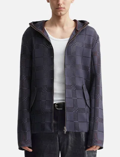 Makhmadim Khakilaser Perforated Check Wool Jacket In Blue