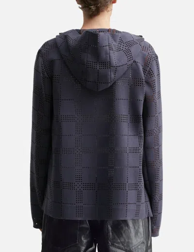Makhmadim Khakilaser Perforated Check Wool Jacket In Blue