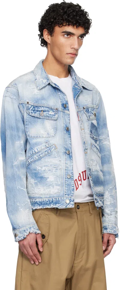 Dsquared2 Distressed Denim Jacket In Blue