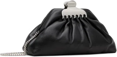 Marc Jacobs Claw Clip Small Black Clutch With Chain Strap And Clasp Detail In Leather Woman
