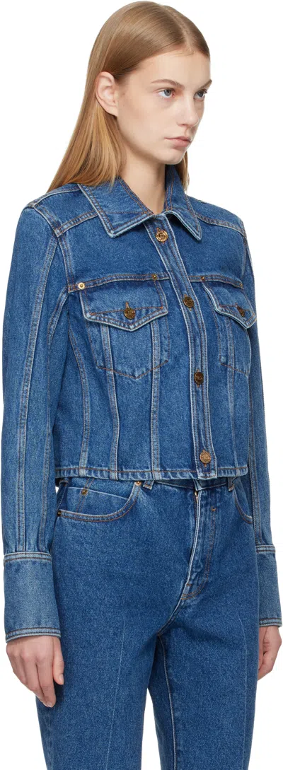 Balmain Dark Denim Jacket Bleu Jean Dark In Blue