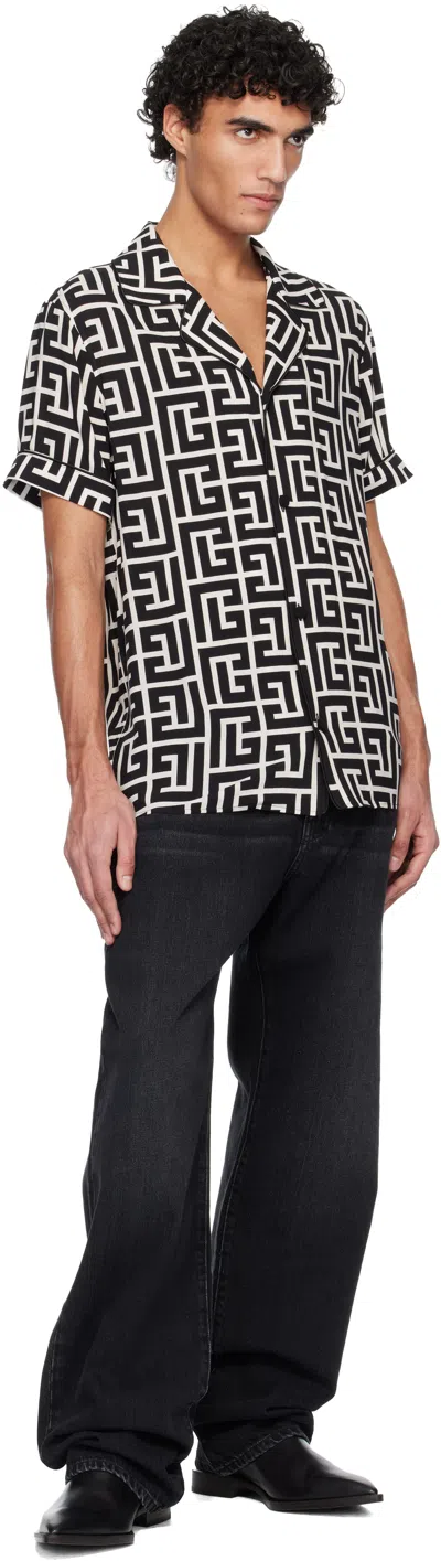 Balmain ブラック＆ホワイト Pyjama Monogrammed プリントシャツ In Multi
