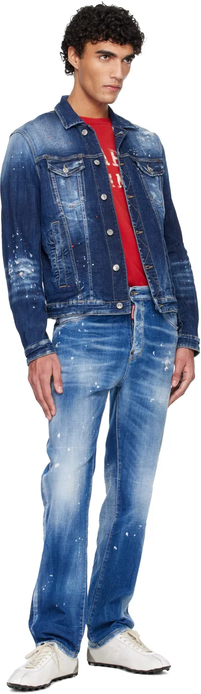 Dsquared2 Navy Medium Easy Wash Dan Denim Jacket In Blue