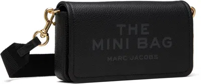 Marc Jacobs Mini Black Crossbody Bag With Engraved Logo In Hammered Leather Woman In Black