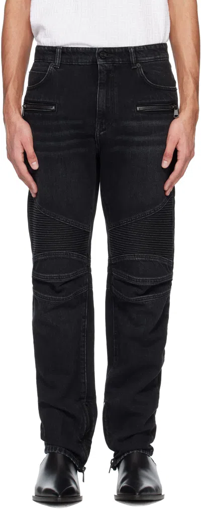 Balmain Regular Biker Denim Pants In Black