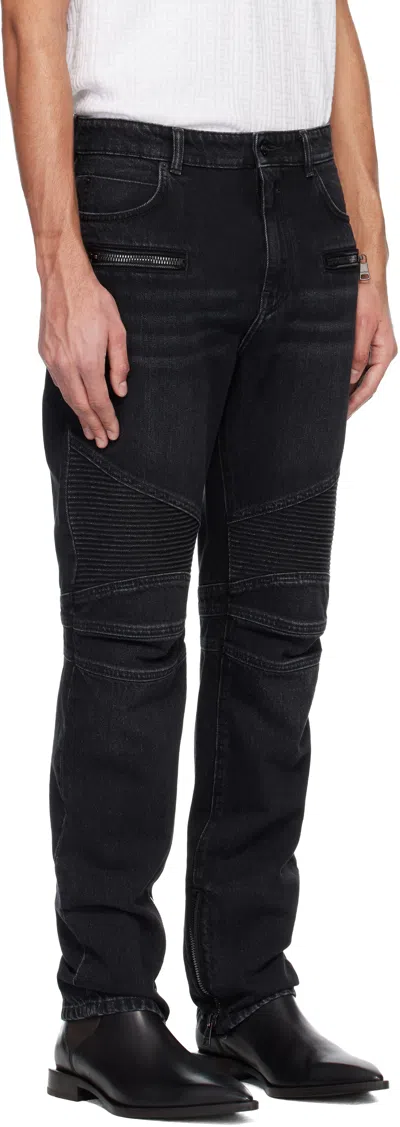 Balmain Regular Biker Denim Pants In Black