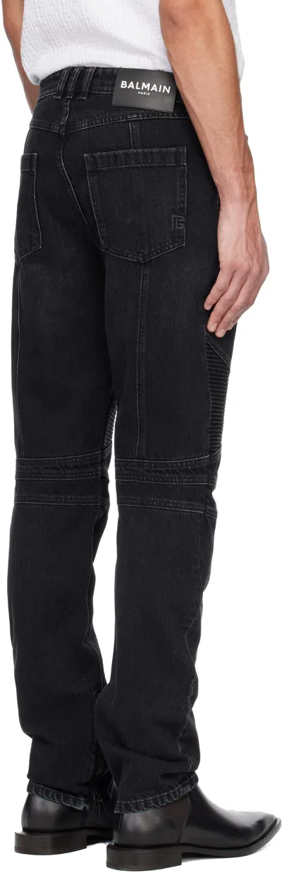Balmain Regular Biker Denim Pants In Black
