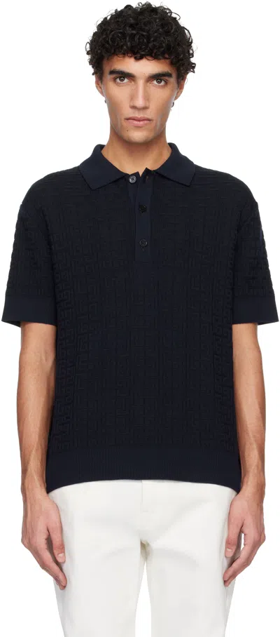 Balmain Textured Black Knitted Polo With Classic Collar In Black