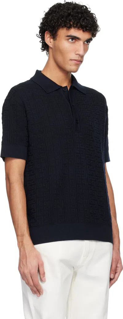 Balmain Textured Black Knitted Polo With Classic Collar In Black