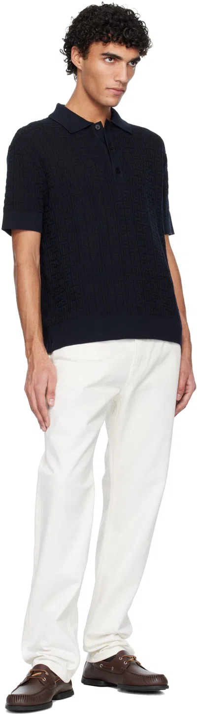 Balmain Textured Black Knitted Polo With Classic Collar In Black