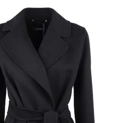 Max Mara Black Wool Drap Robe Coat In Black