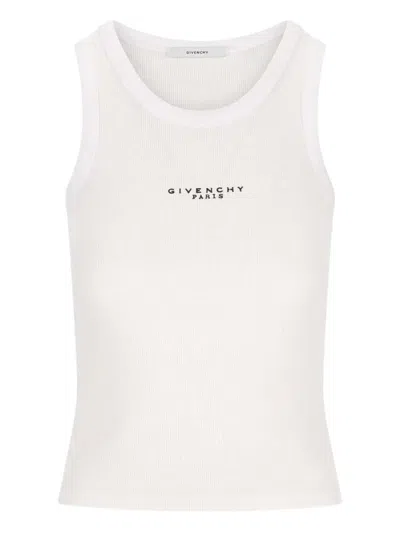 Givenchy White Sleeveless Top With Logo Lettering On The Front In Cotton Stretch Woman In White
