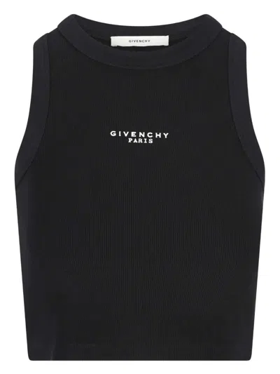 Givenchy Cotton Cropped Tank Top With Paris Print Clothing In Black