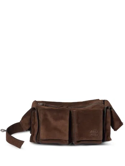 Miu Miu Suede Utilitaire Crossbody Bag Adjustable Strap In Brown