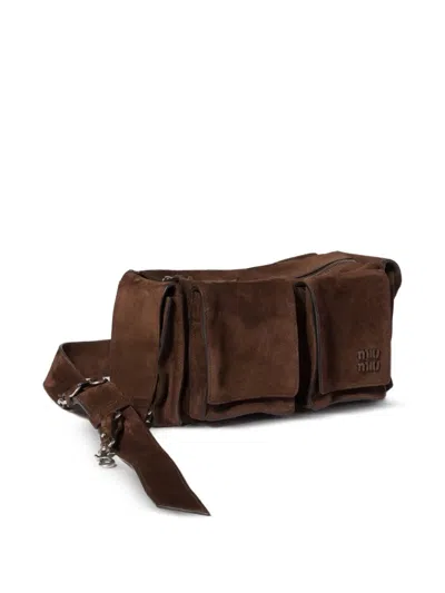 Miu Miu Suede Utilitaire Crossbody Bag Adjustable Strap In Brown