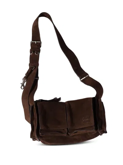Miu Miu Suede Utilitaire Crossbody Bag Adjustable Strap In Brown