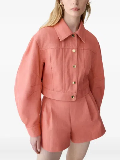 Carolina Herrera Arc Sleeve Denim Jacket In Pink